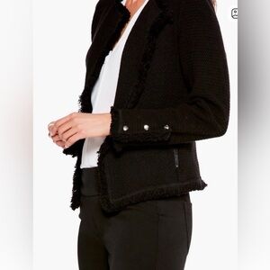 Nic + Zoe black knit jacket w fringe. XL 
Pockets